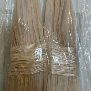 COPY - MAGGY LONDON Chiffon Halter Ivory Champagne Long Dress - Wedding Season!